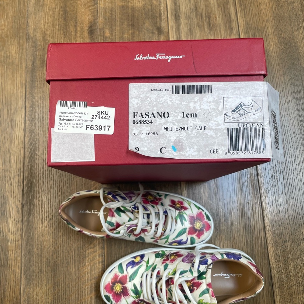 NEW Salvatore Ferragamo sneakers 39 US 9 floral leather shoes - Picture 7 of 7